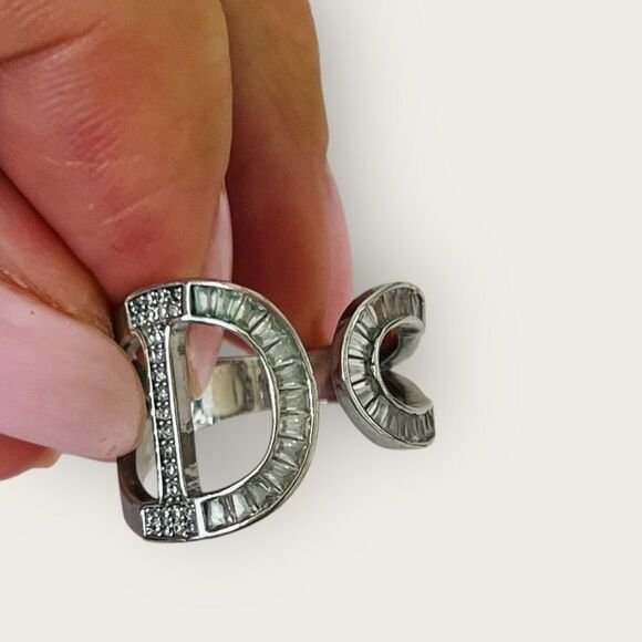 Silver plated ring adjustable size paved clear CZ - Picture 8 of 12